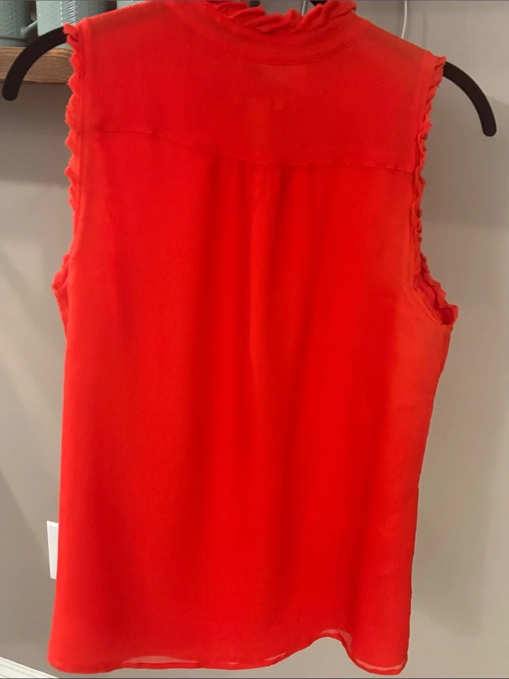 J. Crew 100% Silk Ruffle Trim Sleeveless Blouse Red Orange Size 6